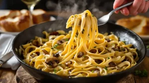 One pot pasta aux champignons : cuit ensemble, nappé de crème et fondant, il est très rapide